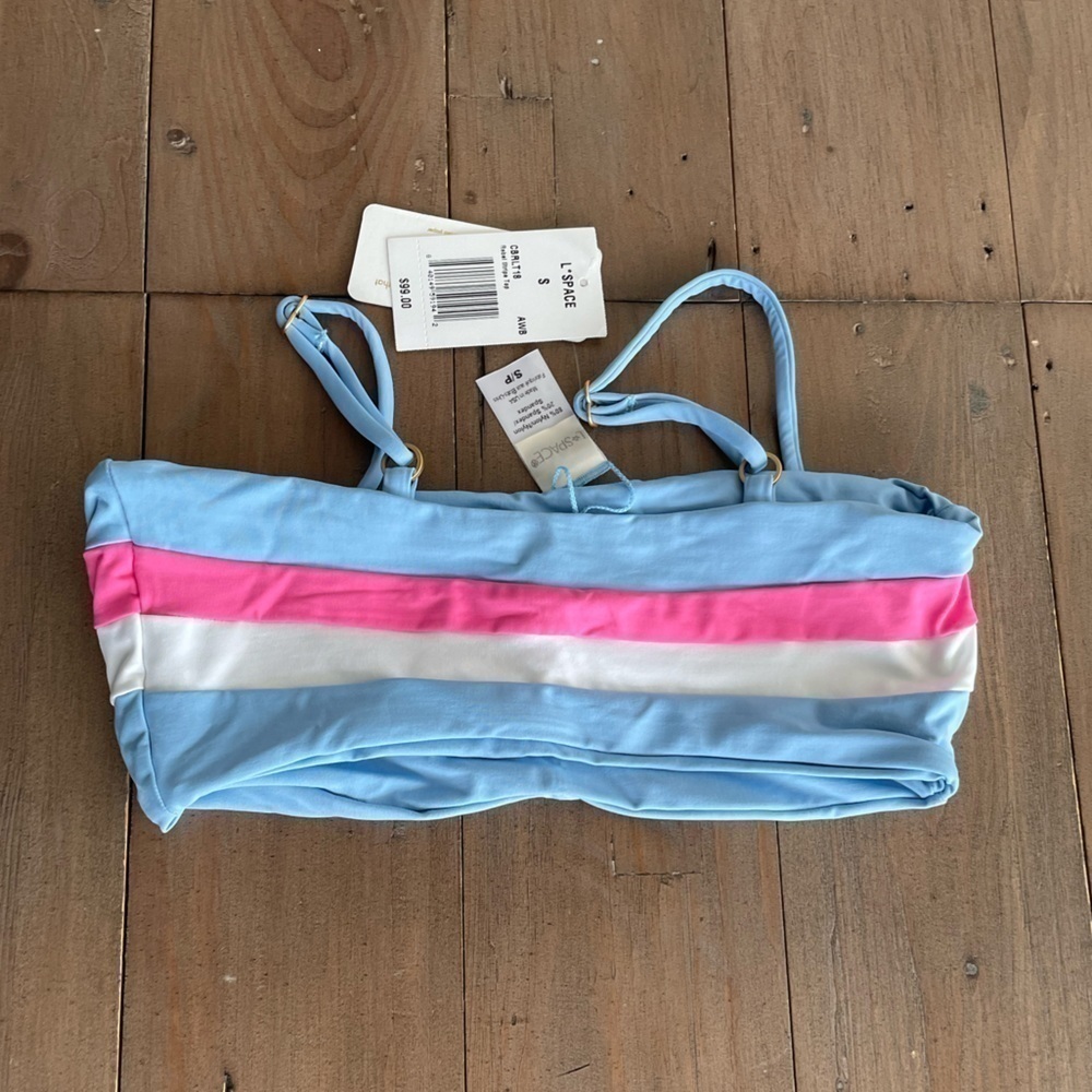 L*SPACE Rebel Stripe bikini Top-AWB Blue Pink NWT - Picture 4 of 6